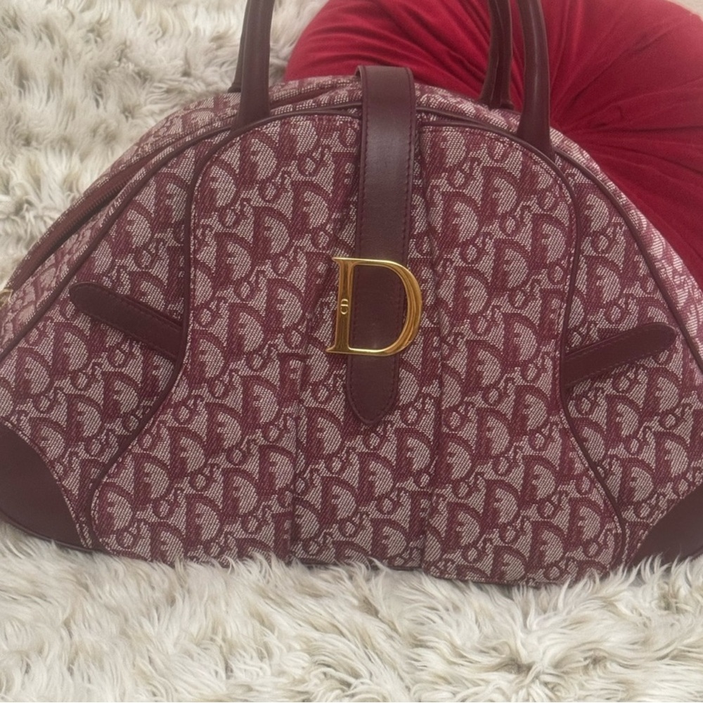 CHRISTIAN DIOR SADDLE BOWLER Designer Burgundy Patterned Women's Bag